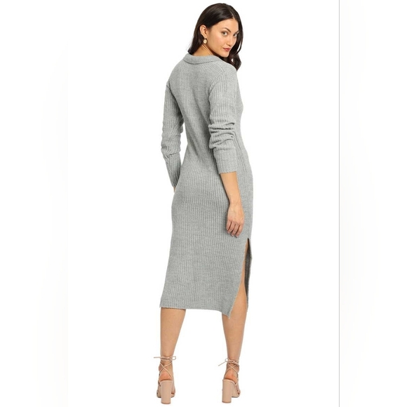 Staple The Label Ribbed Knit Gray Polo Sweater Dress Long V-Neck Size XL Office - Picture 9 of 10